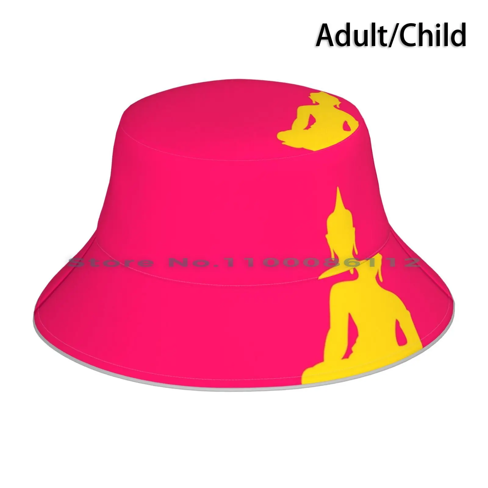 Neon Buddha Cappello Da Pescatore Berretto Da Sole Neon Rosa Giallo Arancione Colori Vivaci Colori Gautama Buddha Buddismo Posizione Yoga Asana