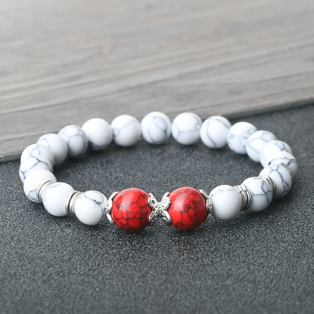 New Budda Flower Alloy Spacer Bracciale Elastico 8Mm Black Line Natural Stone Coppia Bangle Chain Pulsera Jewelry Gift For Friend