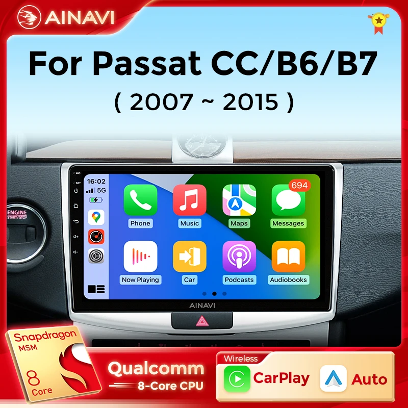 Ainavi Multimedia Player Per Volkswagen Vw Passat B6 B7 Cc 2007-2015 Carplay Radio Android Auto Car Radio 4G Gps Dsp 48Eq 2Din