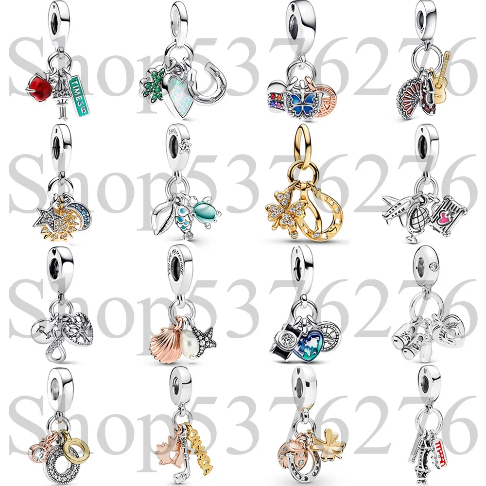 925 Sterling Silver Four Leaf Lucky Clover Fish Sea Turtle Conch Triple Ciondola Charm Fit Pandora Women Bracciale Gift Gioielli Fai Da Te