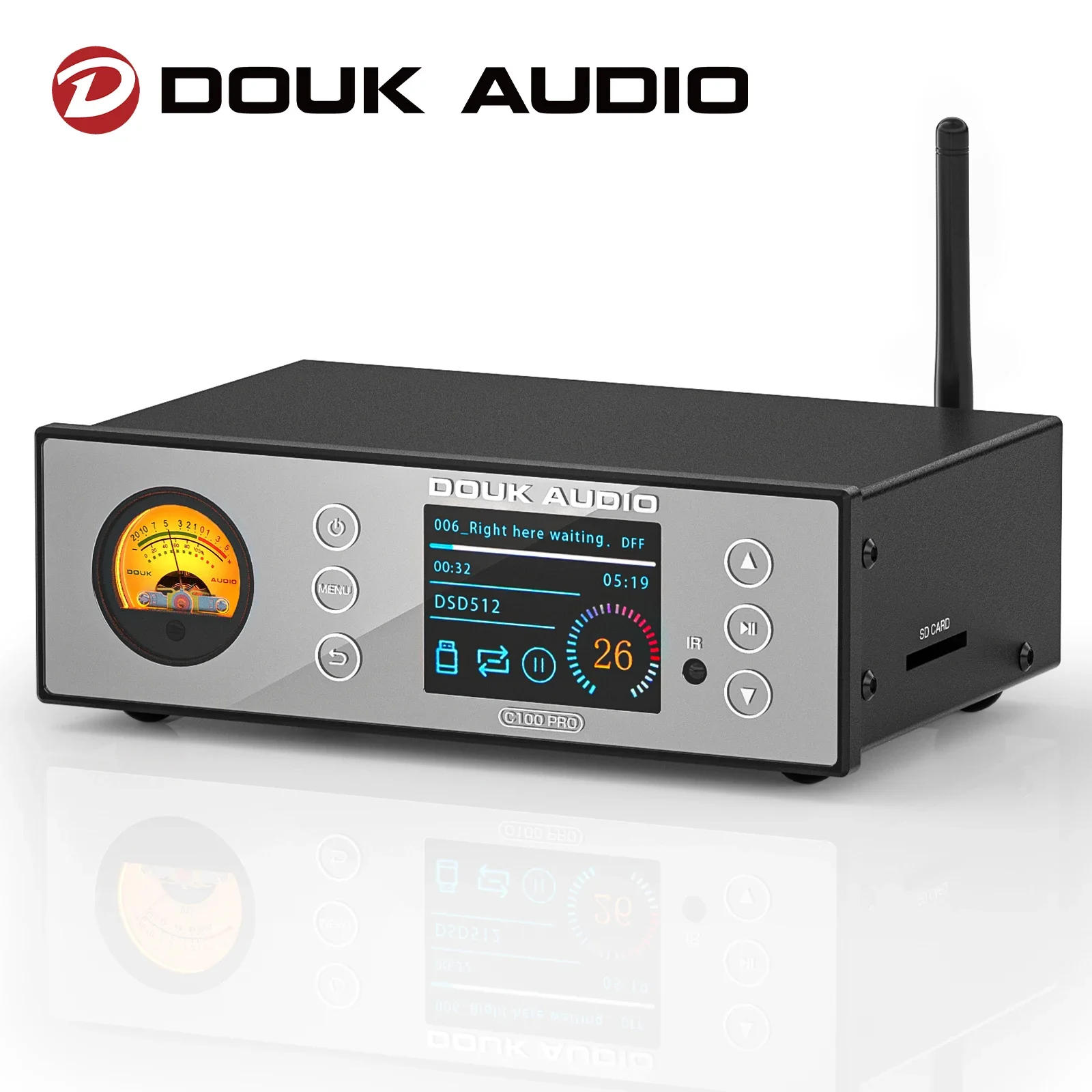 Douk Audio C100 Pro Hifi Bluetooth 5.0 Digital Ess9038 Preamp Oled Display Streamer Lettore Usb Dsd512 Con Vu Meter