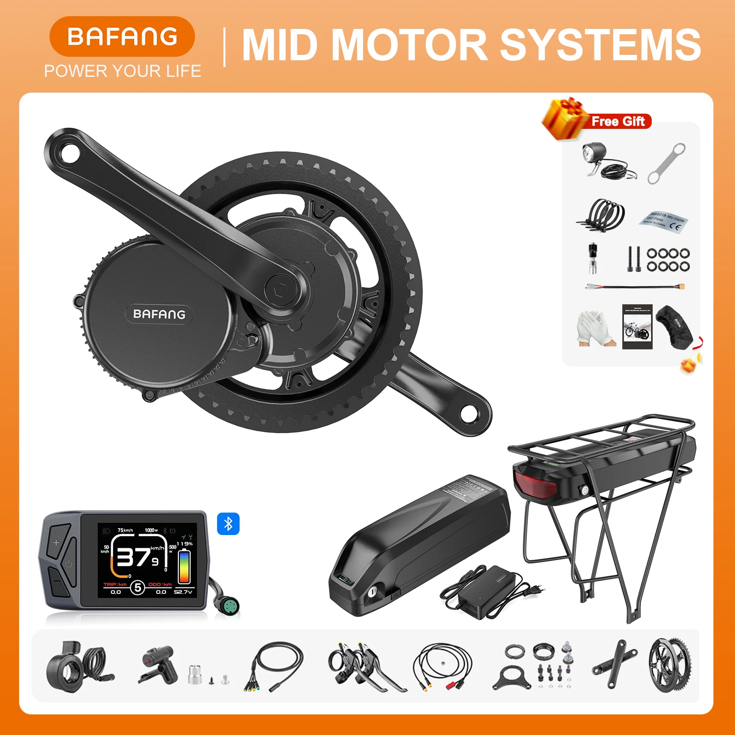 Bafang 48V Conversione Bs02B Motore Centrale Bici Elettrica Kit Motore Centrale Batteria Al Litio Per Bici Elettrica 19.2Ah 20Ah
