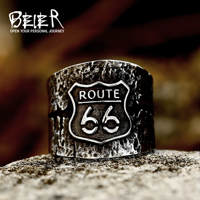 In Acciaio Inox Usa Strada Route 66 Anello Per Gli Uomini Motor Biker Monili Degli Uomini Br8-126