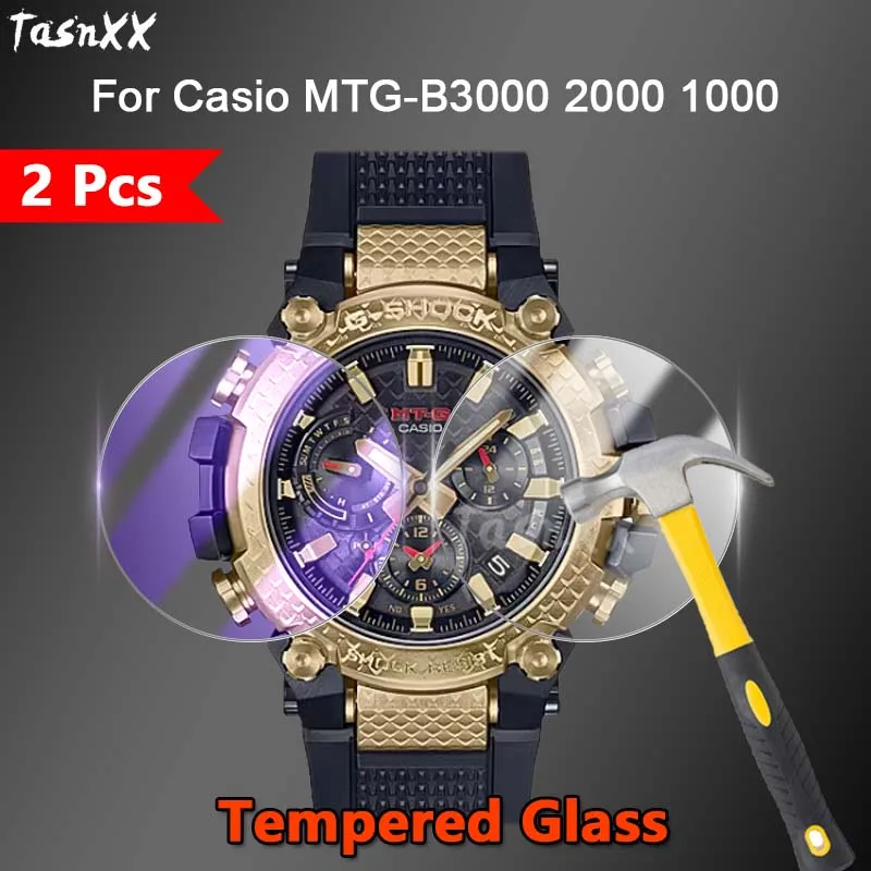2 Pezzi Per Casio Mtg-B3000 Mtg-B2000 B1000 Smart Watch 2.5D Slim Clear / Anti Purple Light 9H Pellicola Proteggi Schermo In Vetro Temperato