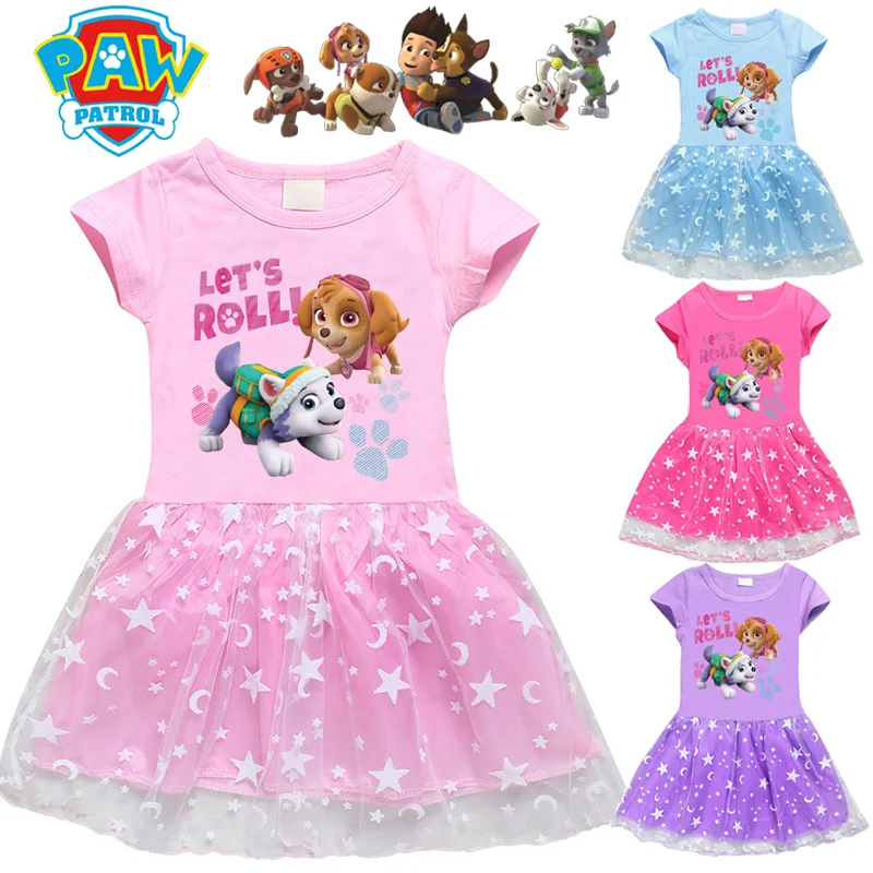 Paw Patrol Skye Everest Girl Kids Dress Girl Dresses For Elegant Party Ruffled Print Splice Dress Girl Clothing Princess Dress