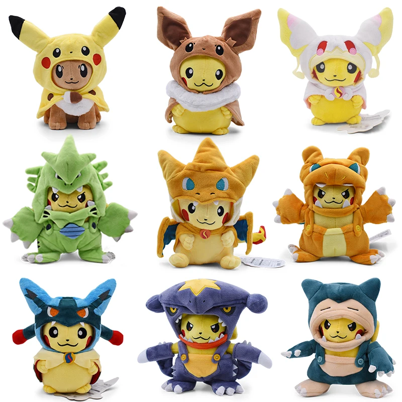 Pikachu Eevee Pokemon Cosplay Peluche Charizard Garchomp Cross-Dressing Snorlax Tirannitar Slowbro Farcito Peluche Bambola Regali
