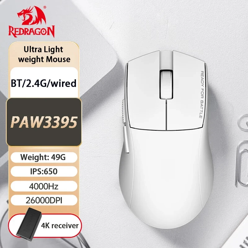 Nuovo Redragon G49 Pro 3-Mode Gaming Mouse Ultraleggero Pixart 3395 26,000Dpi 5 Pulsanti Programmabili Lunga Durata Della Batteria Pc Mac