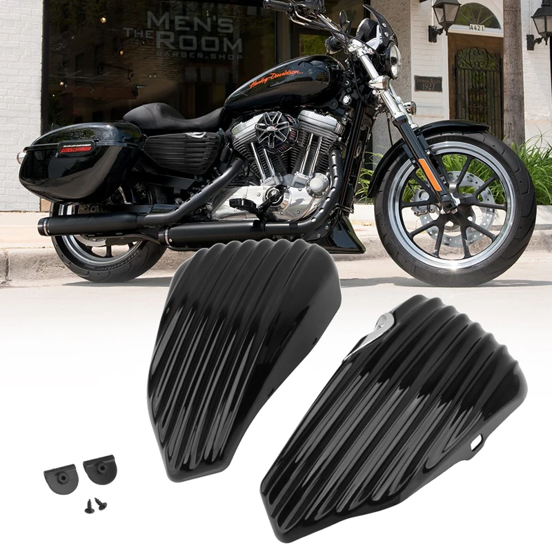 Moto Batteria Stripe Carenatura Nera Sinistra Destra Copertura Laterale Guard Moto Per Harley Sportster Xl1200 Xl883 Forty Eight 2004-2013