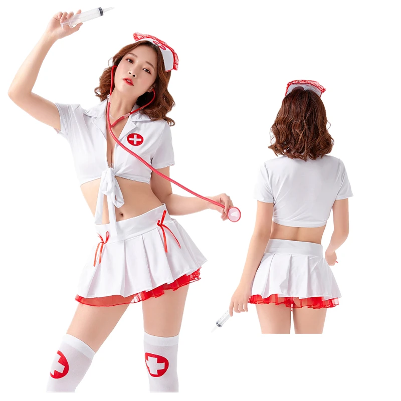Donne Lingerie Sexy Erotico Cameriera Costume Vestito Vestito Gioco Di Ruolo Uniforme Cosplay Donne Sexy Set Costumi Da Infermiera Con E Cappello