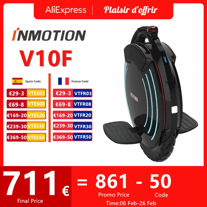 Originale Eu Stock Inmotion V10F Self Balance Monociclo Scooter 2000W Motore 40 Km/H Velocità App Led Light Smart V10F Euc E-Wheel