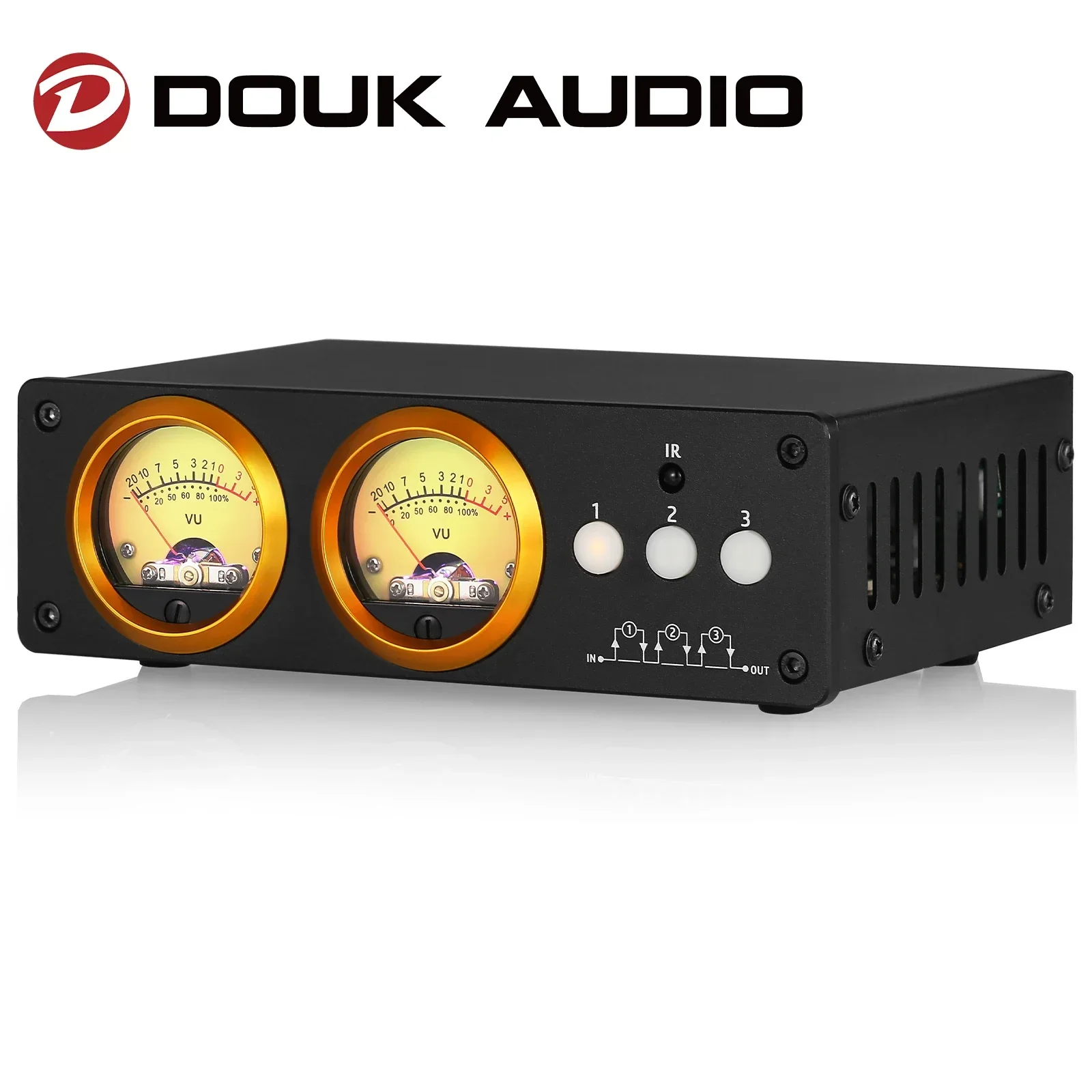 Douk Audio L3 3 Canali Stereo Audio Loop Switcher Con Vu Meter 1-In-3-Out Rca Selector Box 3-In-1-Out Audio Switcher