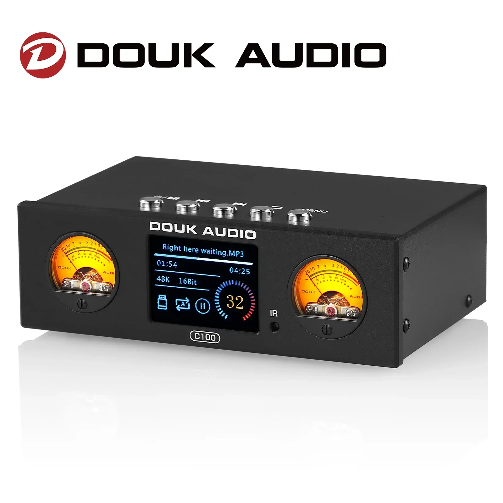 Douk Audio C100 Mini Lettore Audio Digitale Hi-Res Music Streamer Preamp S/Pdif Coax/Opt Adapter Display Oled Dsd256 32Bit 384Khz
