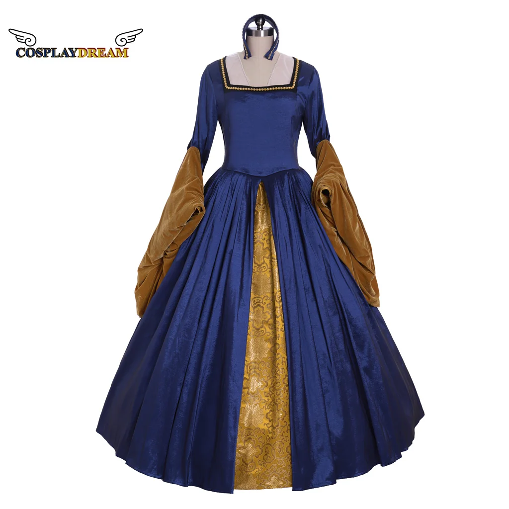 Victorian Queen Elizabeth Tudor Period Dress Costume Cosplay Anne Boleyn Blue French Dress Abito Medievale Royal Court