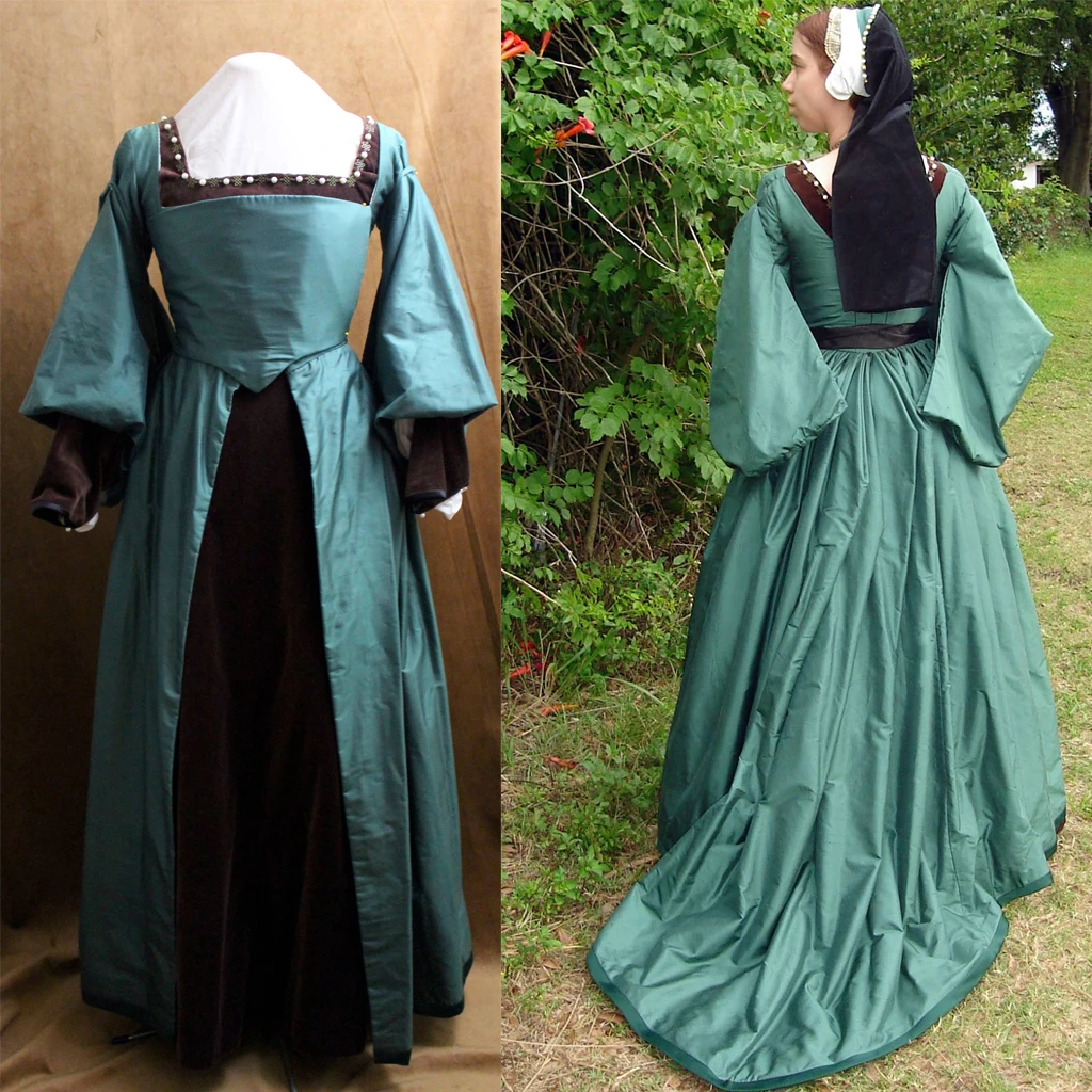 Tudor Queen Anne Boleyn Costume Cosplay Abito Verde Tudor Elisabettiano Royal Ball Gown Queen Princess Abito Su Misura