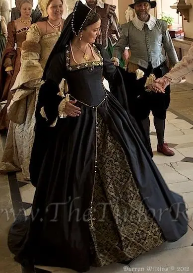 Anne Boleyn Ball Gown Dress Black Formal Vintage Tudor Periodo Queen Elizabeth Dress Gothic Princess Dresses Histical Ball Gown