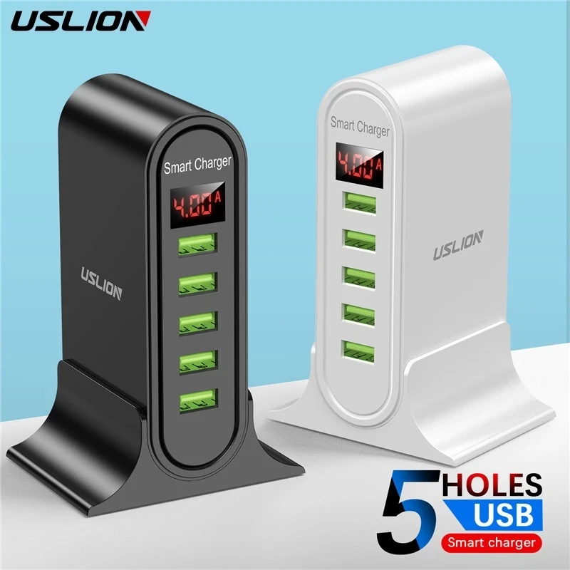 Caricabatterie Usb Uslion A 5 Porte Per Iphone 15 Display A Led Xiaomi Stazione Di Ricarica Multi Usb Telefono Universale Desktop Wall Eu Us Uk Plug