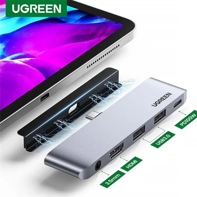 Ugreen 4K @ 60Hz Hub Usb C Usb Tipo C 3.1 A Hdmi 2.0 Usb 3.0 Pd 100W 3.5Mm Per Ipad Pro M1 2021 2020 2018 Ipad Air 5 4 Hub Usb