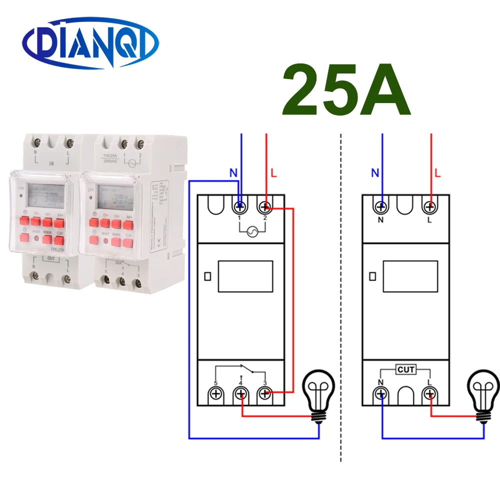 Spedizione Gratuita Thc25A Time Switch Din Rail Digital Weekly Programmable Electronic Microcomputer Timer 220V 30A 12V Bell Ring