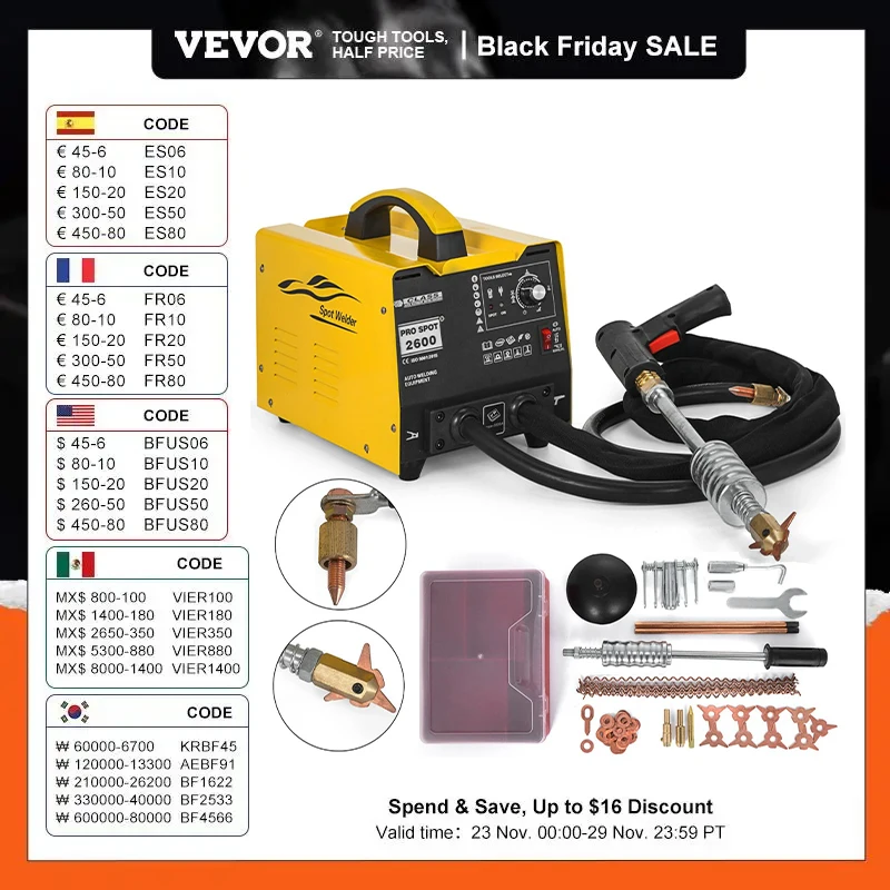 Vevor Spot Welder Dent Puller Machine 2Kw Spot Dent Puller 3500A Kit Estrattore Per Riparazione Veicoli 5 Modalità Auto Body Dent Puller Saldatore