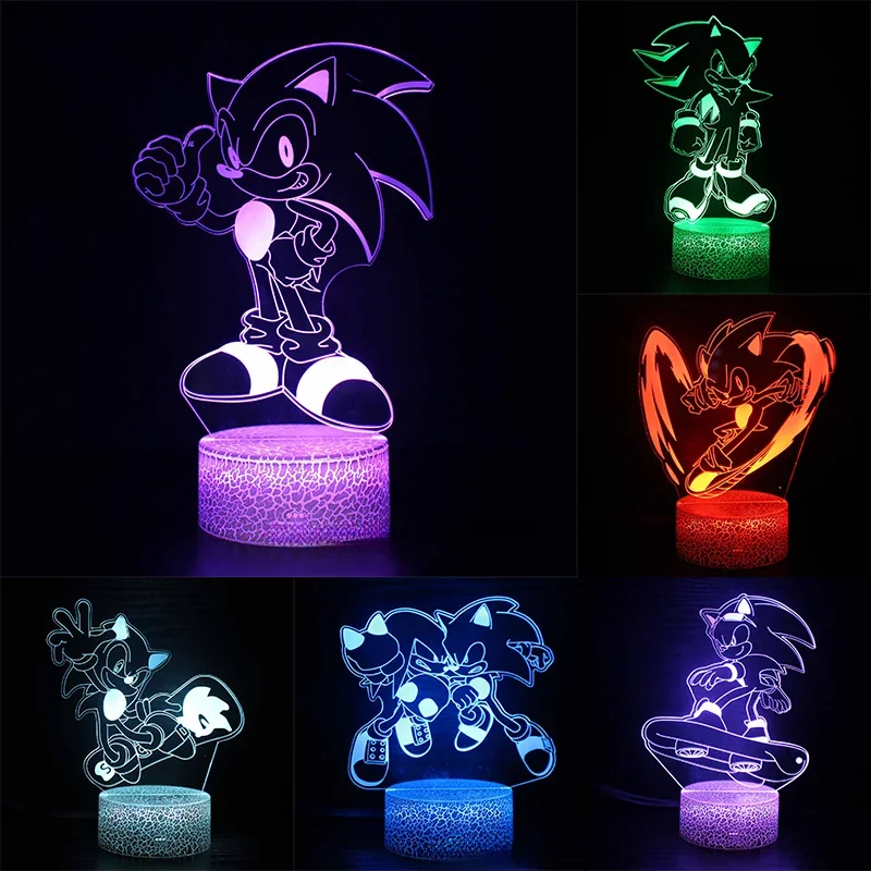 Sonic The Hedgehog Anime Figure Model 3D Nightlight Led Change Lamp Sonic Action Figure Bedroom Decor Toy Regalo Di Compleanno Per Bambini