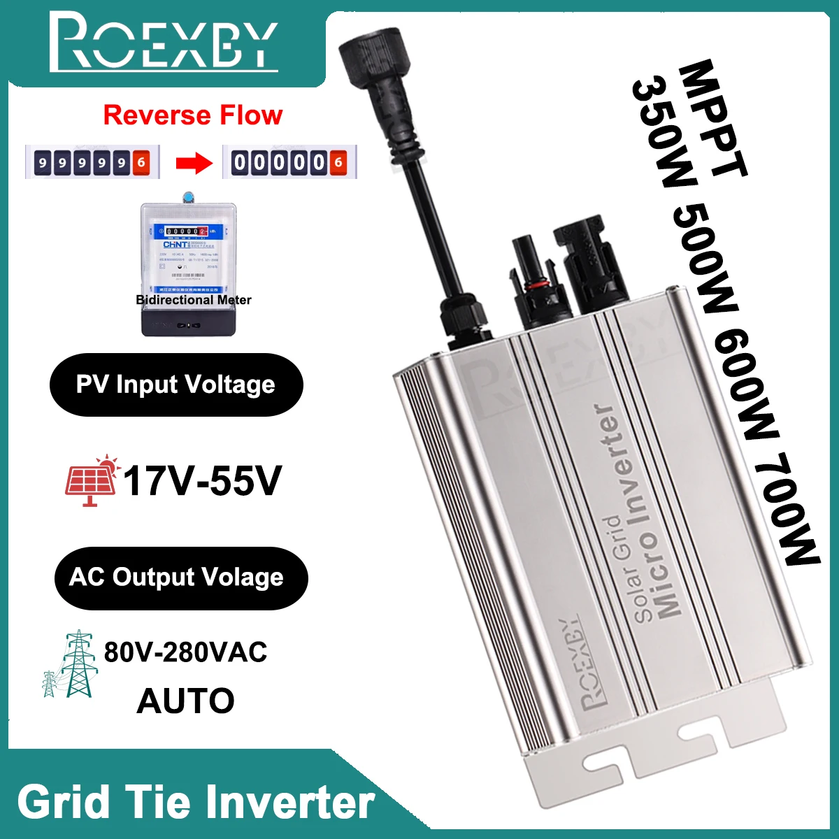 Mppt 300W 350W 500W 600W 700W Solar Grid Tie Inverter Pv Modular Smart Micro Limitatore Sistema Inverter Dc A Ac Output 120V/230V