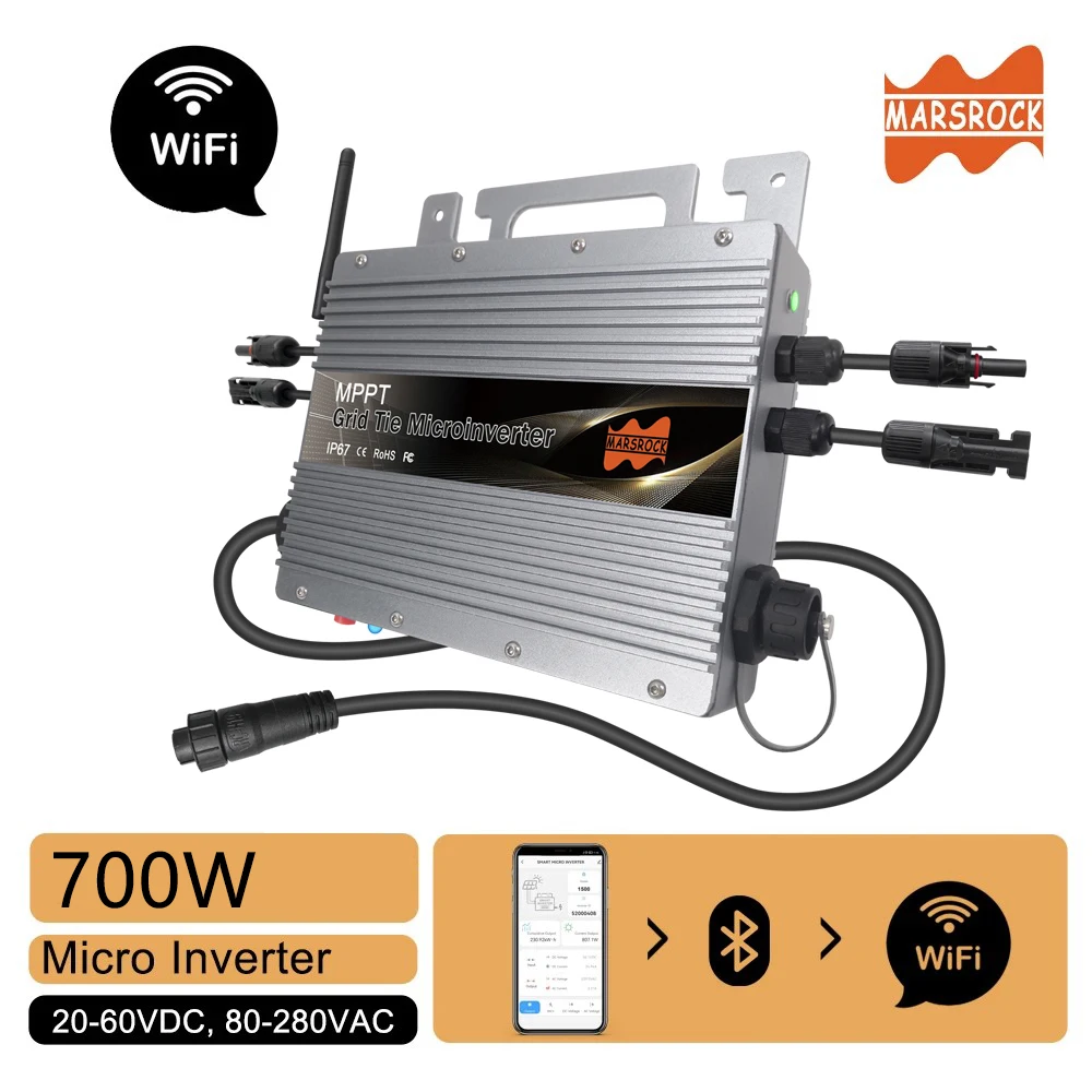 700W Solar Powered Inverter Grid Tie Onda Sinusoidale Pura 120V 220V Mppt Micro Inverter Dc A Ac 24V 48V Microinverter Wifi Impermeabile