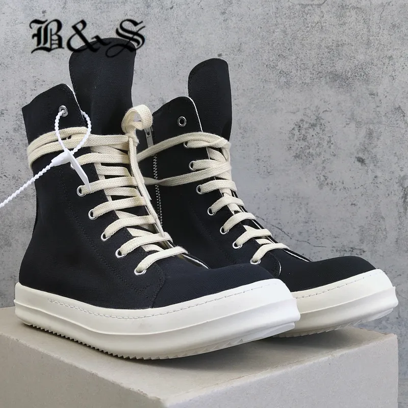 Black & Street 19S High Top Canvas Trainer Lace Up Hip Hop Street Boots Fold Over Cloth Stivali Sneaker Linea Principale Di Alta Qualità