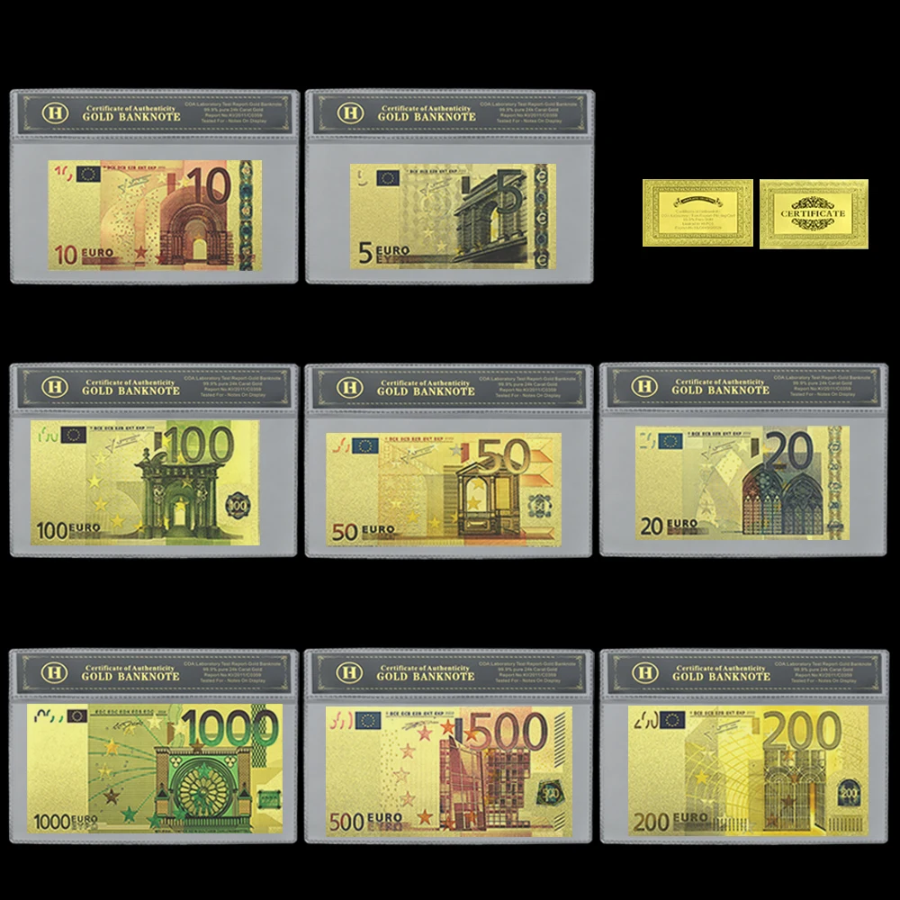 Banconote In Lamina D'Oro Euro Con Ghiera 2,10,20,50,100,200,500,1000 Euro Con Certificato-Regalo Di Raccolta Non Corrente