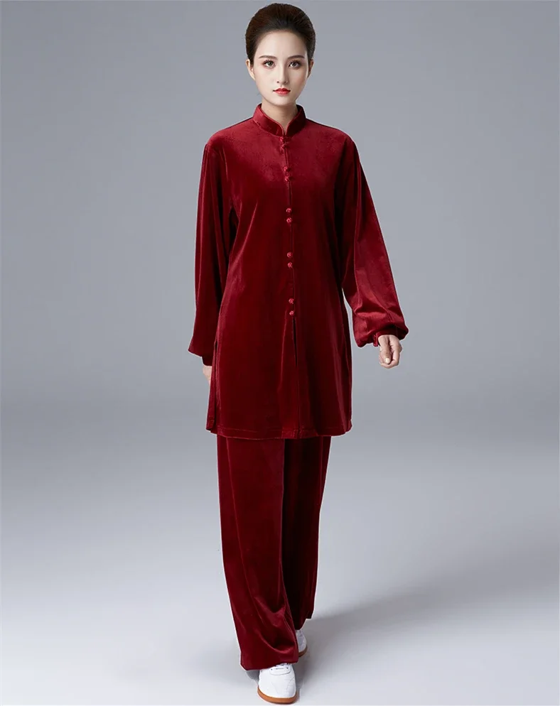 Winter Velvet Tai Chi Clothes Thick Kung Fu Dress Wushu Clothing Martial Art Uniform Burgundy Long Sleeve Puple 2022