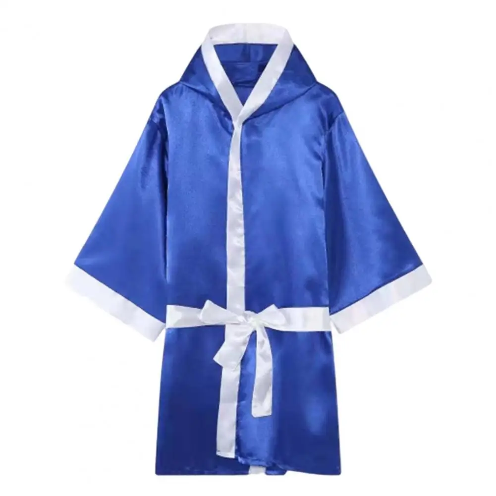 2023 Adulti Bambini Boxing Robe Silky Hooded Nylon Muay Thai Boxing Robe Boxe Training Wushu Boxing Clothes Kickboxing Gown Suit