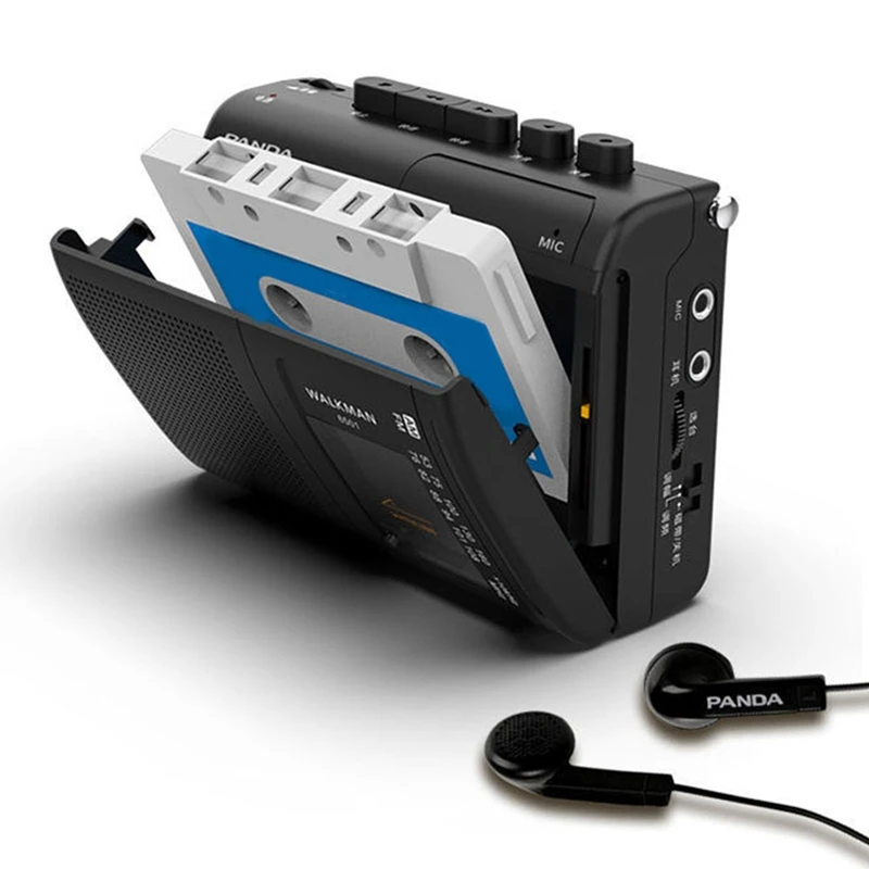 Panda 6501 Nastro Portatile Radio Am/Fm Retro Cassette Music Player Registratori Con Altoparlante 3.5Mm Cuffie Play Black