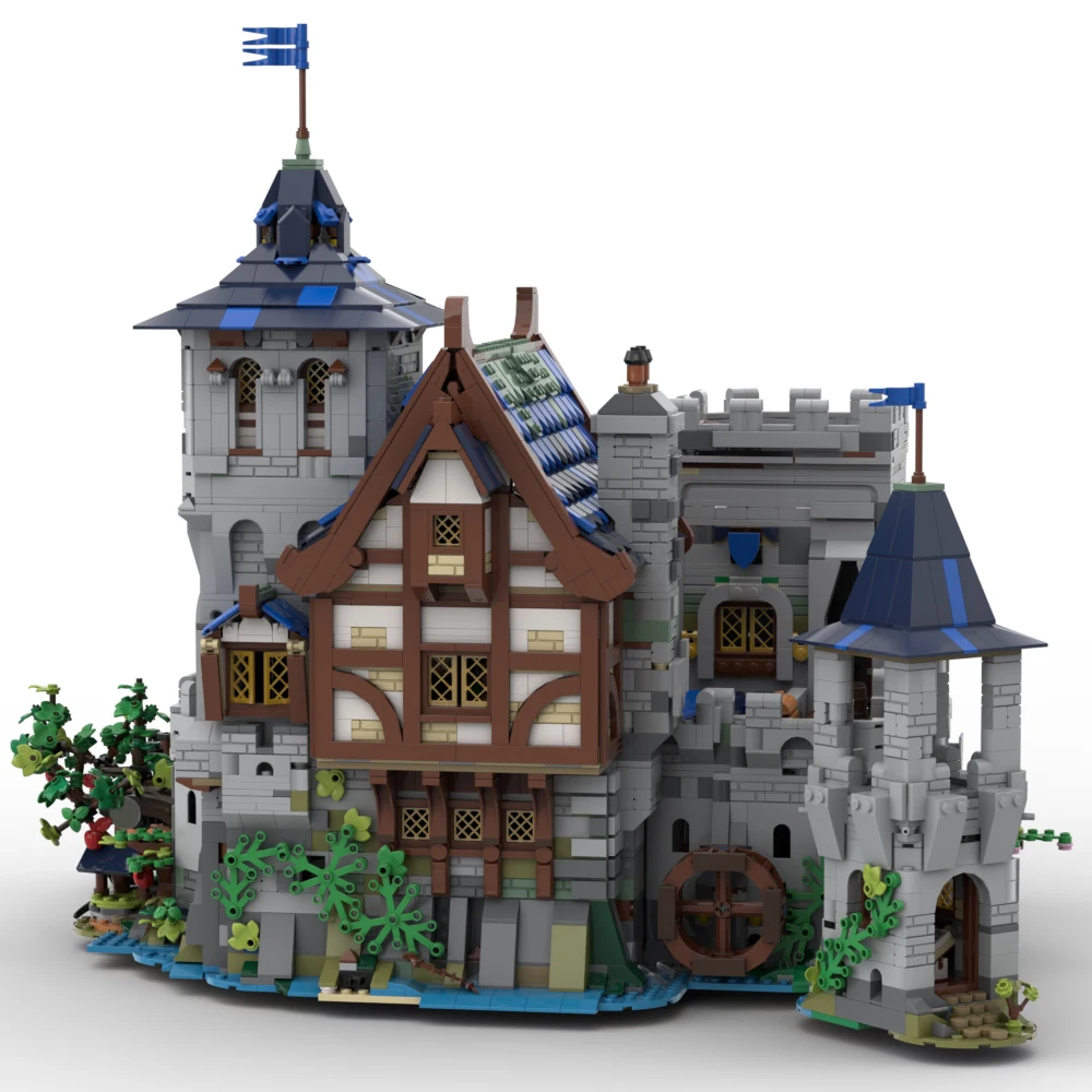 Moc Classic Castle Architettura Medievale Black Falcons Fortress Building Block Set Imperial Knights Castle Gate Brick Toys Gift