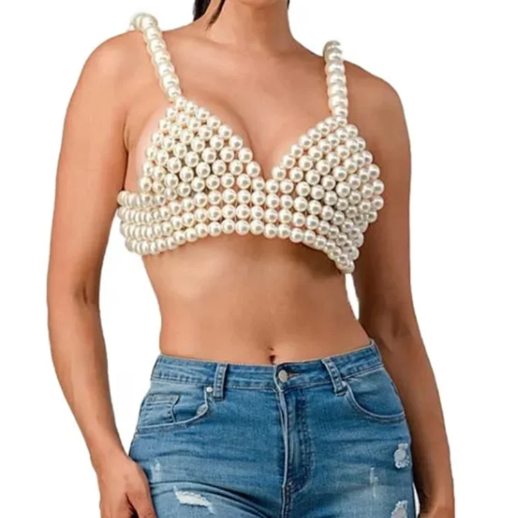 Ins Top Alla Moda, Top Sexy E Top A Catena Con Reggiseno A Canotta Con Perline Esagerate A Mano