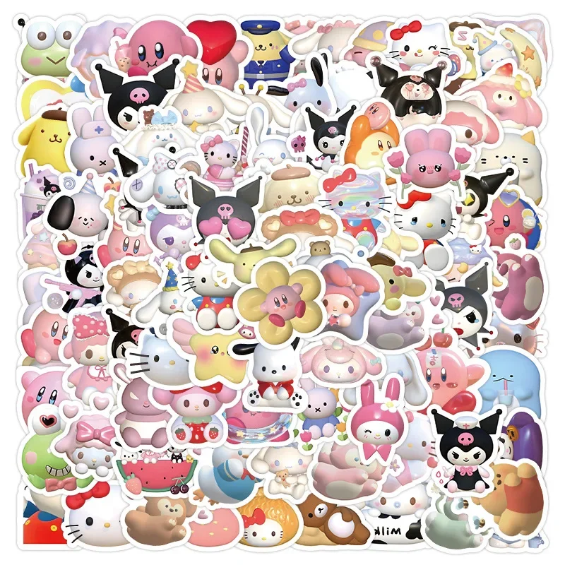 Sanrio 3D Kawaii Sticker Anime Cute Kuromi Cinnamoroll Melody Water Cup Adesivo Tascabile Impermeabile Festival Reward Gift