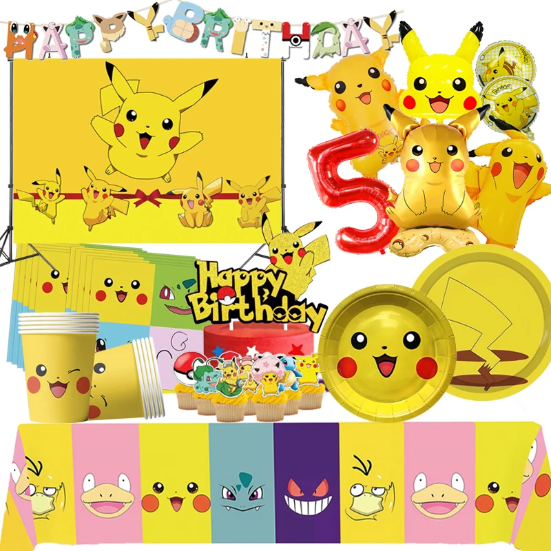 New Pokemon Birthday Decoration Pikachu Balloon Party Supplies Stoviglie Usa E Getta Tovaglia Cannucce Cup Plates Baby Shower Toy