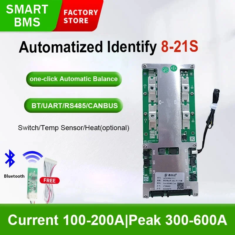 Jbd 8S 10S 12S 13S 14S 16S 17S 20S 21S Smart Bms Lifepo4 Li Ion100A 120A 150A 200A Balance Board 24V 36V 48V 60V Batteria Al Litio