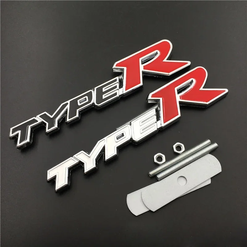 3D Metal Type R Logo Letter Car Front Grill Emblem Per Honda Civic Crv Hrv Accord Fit Fk8 Typer Type R Badge Sticker Accessori