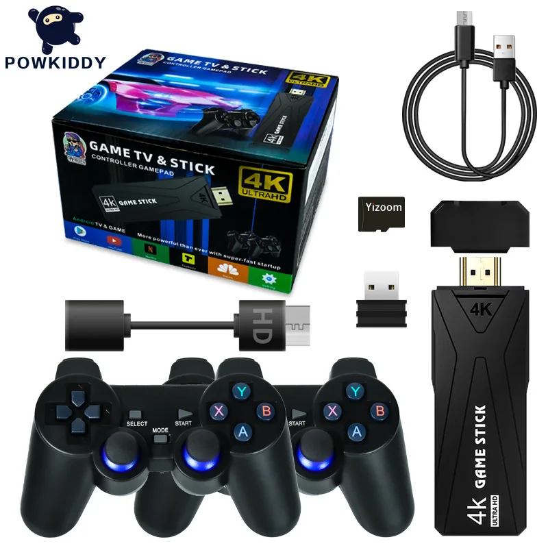 Powkiddy Gt65 Hd Videogioco Stick Console 4K 10000 Gioco Wireless Android Tv Home Game Console Supporto Maniglia Bluetooth 128Gb