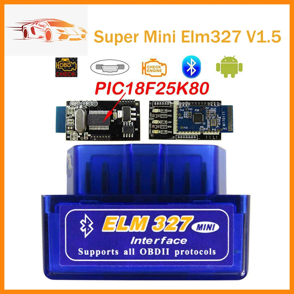 Super Mini Elm327 Bluetooth Obd2 V1.5 Elm 327 V 1.5 Obd 2 Scanner Diagnostico Automatico Per Auto Elm-327 Obdii Code Diagnostic-Tools