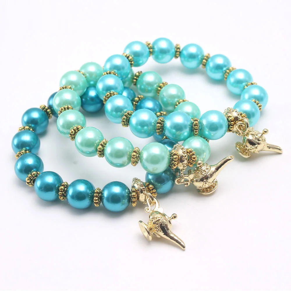 Lega Aladdin Magic Lamp Pearl Girls Bracciale Con Perline Bambini Jasmine Princess Accessori Per Collana Con Ciondolo