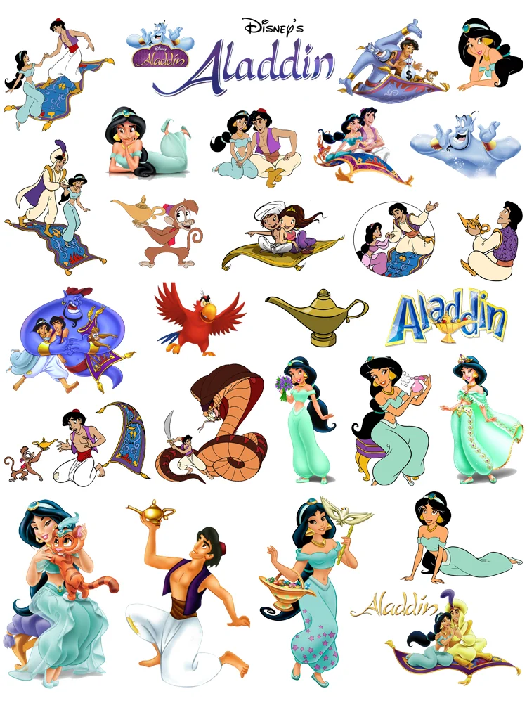 Disney Cartoon Animation Aladdin Printing For Clothes Jasmine Princess Clothes Patch Termoadesivi Per Bambini