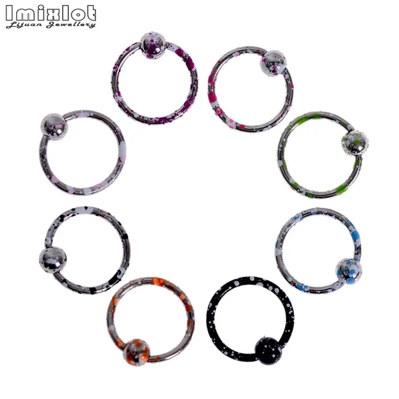 8Pcs Vernice Spray Acciaio Captive Bead Rings Ear Hoop Naso Lip Ring Labret Ear Tragus Helix Cartilagine Daith Orecchini Piercing