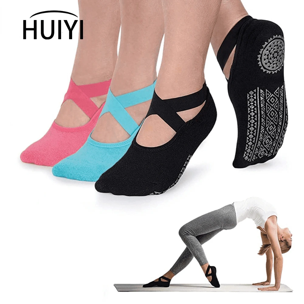 Calzini Da Yoga Per Donna Impugnature E Cinghie Antiscivolo, Calzino In Cotone Fasciato, Ideale Per Pilates Pure Barre Ballet Dance Allenamento A Pied