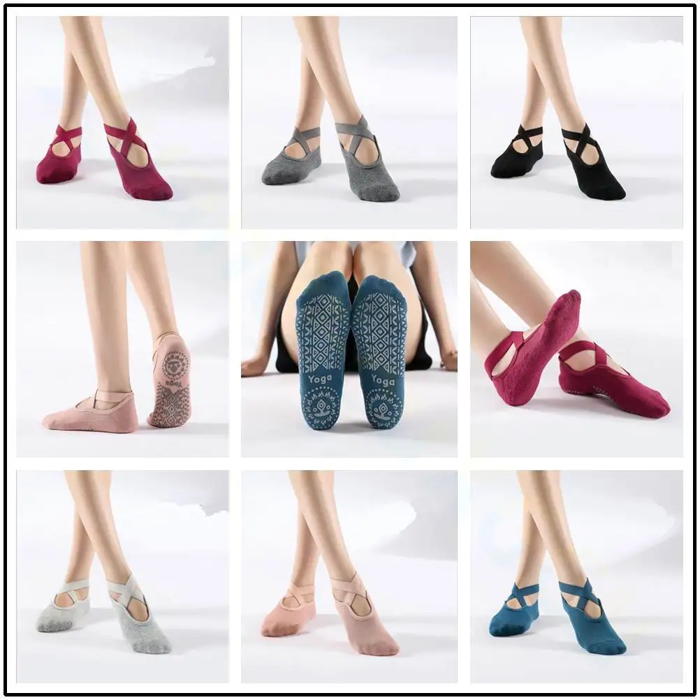 Calzini Da Yoga Per Donna Impugnature E Cinghie Antiscivolo, Calzino In Cotone Fasciato, Ideale Per Pilates Pure Barre Ballet Dance Allenamento A Pied