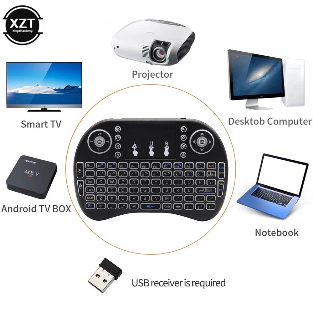 Mini Tastiera Air Mouse Telecomando Touchpad Retroilluminazione Inglese Russo I8 Mini Tastiera Wireless Tastiera Per Laptop Tv Box