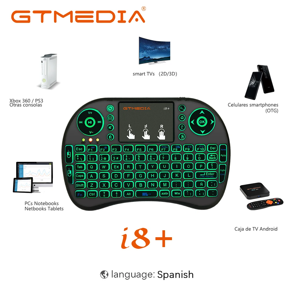 Retroilluminato I8 + Mini Tastiera Wireless 2.4Ghz Air Mouse Touchpad Remote Per Android Tv Box Laptop Per Spagna, Russo E Inglese