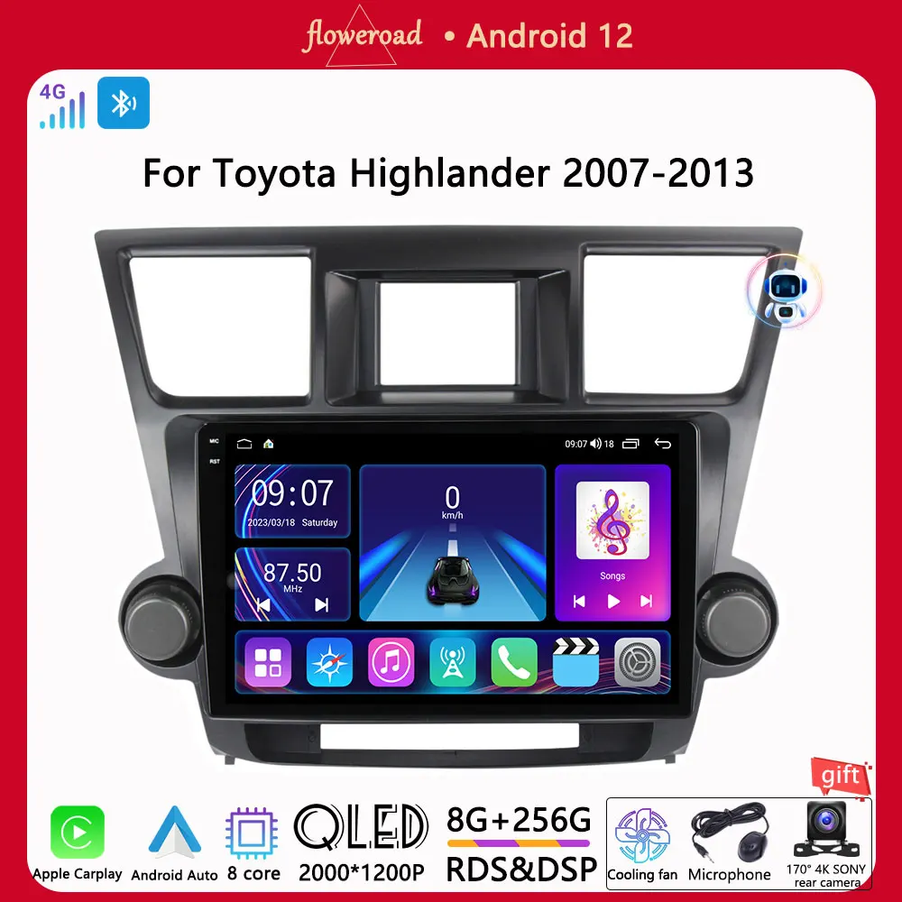 Autoradio Lettore Multimediale Android Per Toyota Highlander 2007-2013 Apple Carplay 4G Autoradio 2Din Dvd Navigation Gps Head Unit