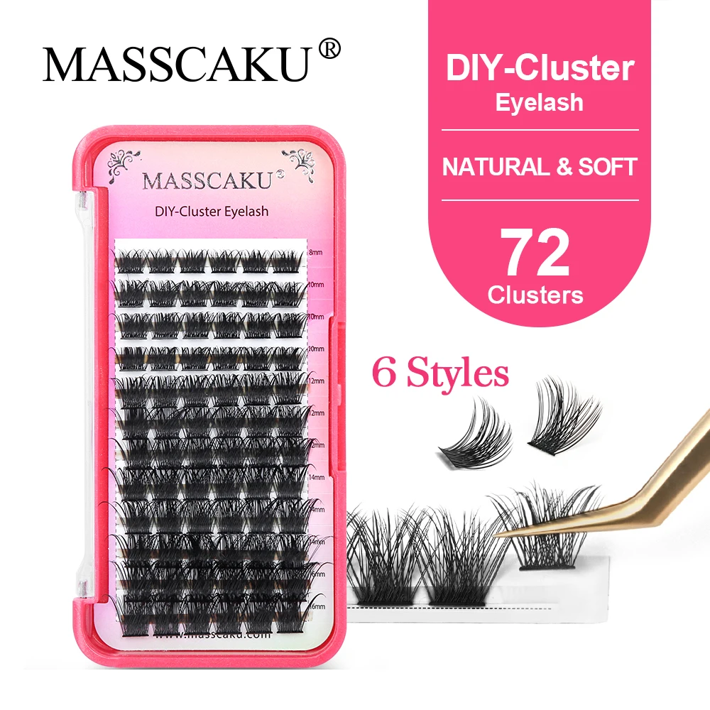 Masscaku Premium Mink Natural Diy Segmented Lashes Clusters Confortevole Faux Deep Black Confezione Personalizzata Per Ciglia Individuali