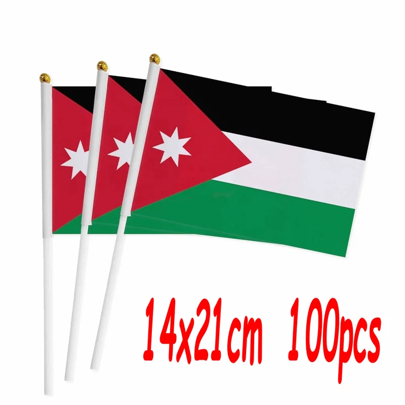 Zxz 100Pcs Jordan Bandiera Ondeggiante A Mano 14*21Cm Poliestere Doppio Lato Stampa Jordan Bandiera A Mano Con Asta In Plastica