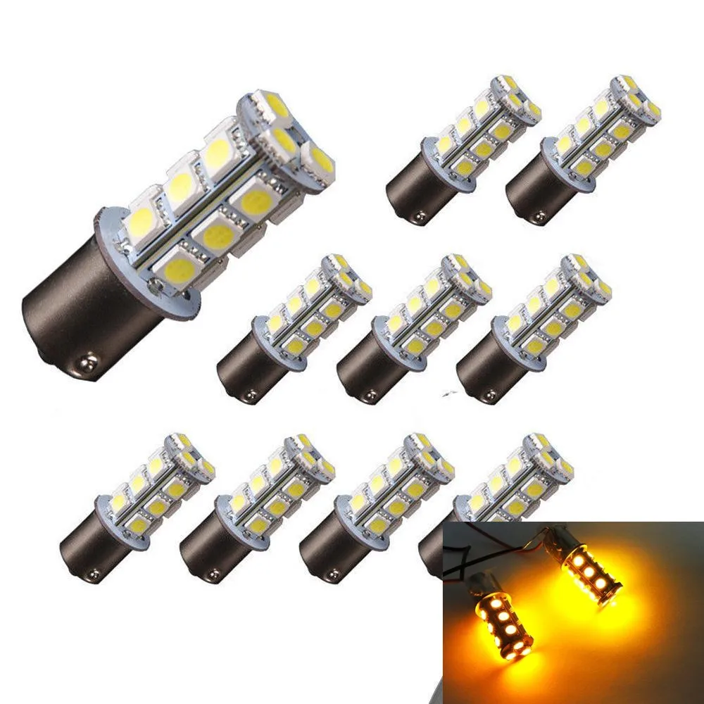 10 Lampada Piscina Seta 18 Led Smd Luz Laranja Bau15S Py21W Ambar Laranja